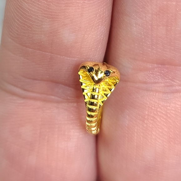 925 Sterling Silver Yellow Gold Zircon Cobra Snake Serpent - Picture 9 of 12